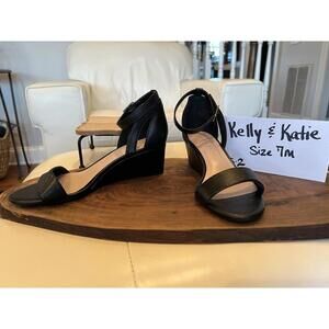 Kelly & Katie Black Wedge Sandals Size 7M Ankle Strap Dress Comfort Heel